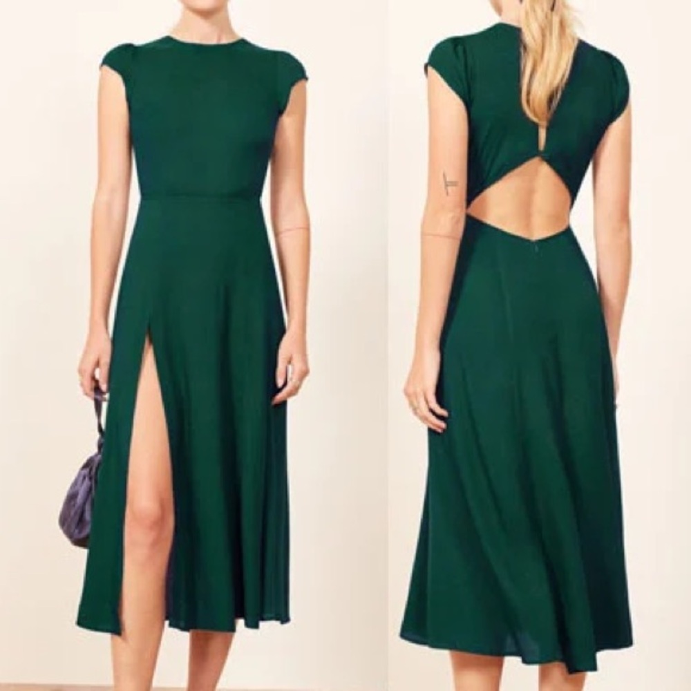 Reformation Forest Green Backless Dress